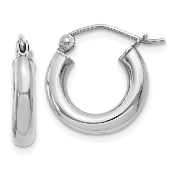 14K White Gold Polished 3mm Tube Hoop Earrings 14 L x 3 mm W
